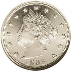 1895 5C PR66 Cameo NGC. Dramatic contrast between the 