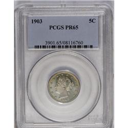 1903 5C PR65 PCGS. Golden toning at the periphery surr 
