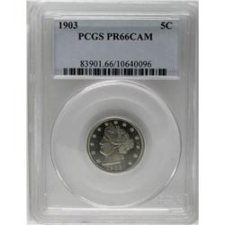1903 5C PR66 Cameo PCGS. Crisply struck with a light c 