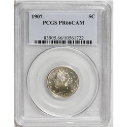 1907 5C PR66 Cameo PCGS. A crisply struck specimen wit 