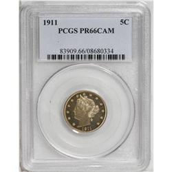 1911 5C PR66 Cameo PCGS. Lightly frosted with good con 