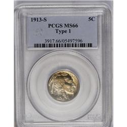 1913-S 5C Type One MS66 PCGS. A glittering testament t 