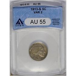 1913-S 5C Type Two AU55 ANACS. Choice, with only light 