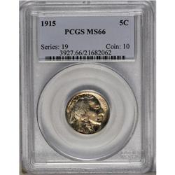 1915 5C MS66 PCGS. This early Buffalo nickel has a gol 