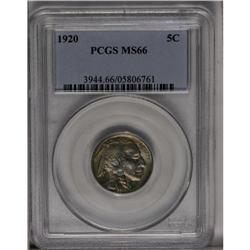 1920 5C MS66 PCGS. Pleasing, variegated tan, steel-gre 