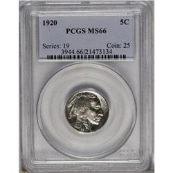 1920 5C MS66 PCGS. Sharply struck for the issue with s 