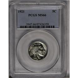 1921 5C MS66 PCGS. Gold, rose, steel-blue, and blue-gr 