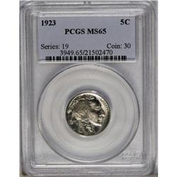 1923 5C MS65 PCGS. This Gem''s lustrous surfaces are a 