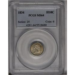 1834 H10C MS64 PCGS. V-1, LM-2, R.1. This shimmering n 
