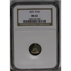 1839 H10C No Drapery MS62 NGC. The toning on this tiny 