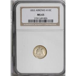 1853 H10C Arrows MS65 NGC. A gorgeous Gem half dime wh 