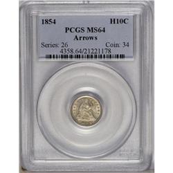 1854 H10C Arrows MS64 PCGS. Light gold toning covers t 