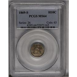 1869-S H10C MS64 PCGS. Variegated golden color lies at 