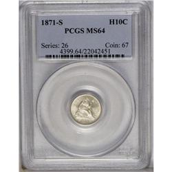 1871-S H10C MS64 PCGS. A sparkling near-Gem with stron 