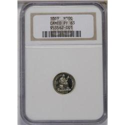 1869 H10C PR63 Cameo NGC. A faintly toned example with 