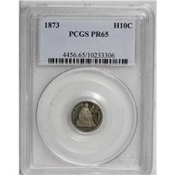 1873 H10C PR65 PCGS. Iridescent cobalt-blue and mauve 