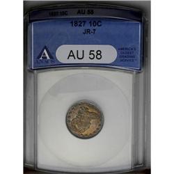 1827 10C AU58 ANACS. JR-7, R.3. A beautiful golden-bro 