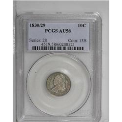 1830/29 10C AU58 PCGS. JR-5, R.2. A sharply struck coi 