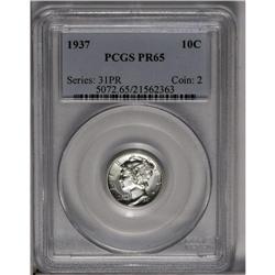 1937 10C PR65 PCGS. A very bright Gem proof with a gla 