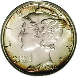 1940 10C PR68 PCGS. Ruby-red, honey-gold, and apple-gr 