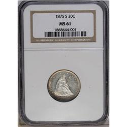 1875-S 20C MS61 NGC. A broad-rimmed specimen with extr 