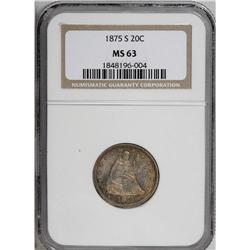 1875-S 20C MS63 NGC. A richly toned and sharply struck 