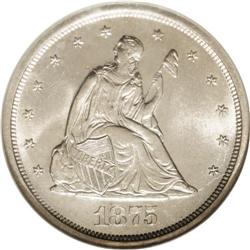 1875-S 20C MS65 NGC. This sharply struck Gem features 