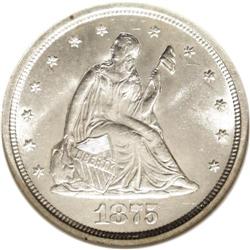 1875-S 20C MS65 NGC. Breen-3875, Doubled "$" Mintmark; 