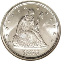 1875-S 20C MS66 NGC. MPD-001. The top of a 5 is observ 