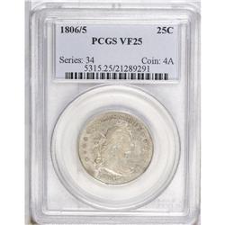 1806/5 25C VF25 PCGS. B-1, R.2. Some areas of peach pa 