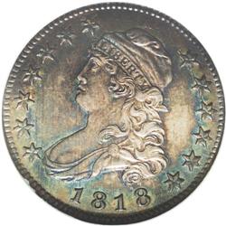 1818 25C MS64 NGC. B-2, R.1. Lavish ocean-blue, lilac, 
