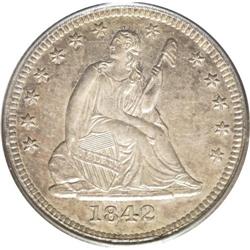 1842 25C Large Date MS62 PCGS. This is a lovely Mint S 