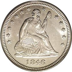 1846 25C MS64 PCGS. Perhaps it is the fame of half dim 