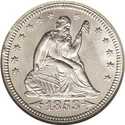 1853 25C Arrows and Rays MS64 NGC. Boldly struck in al 