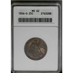 1856-O 25C MS62 ANACS. Deep orange, lilac, and blue-gr 