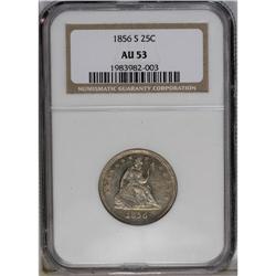 1856-S 25C AU53 NGC. A partly lustrous gunmetal-gray a 