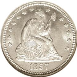 1857 25C MS66 NGC. Although the upper obverse and lowe 