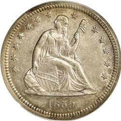 1859-S 25C AU55 PCGS. Large S mintmark as always. Alth 