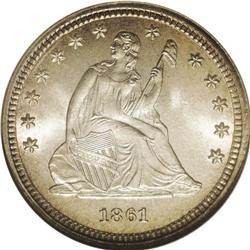 1861 25C MS66 NGC. Type Two Obverse and Reverse. These 