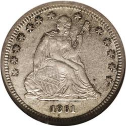 1861-S 25C AU50 NGC. Type Two Obverse, Type One Revers 