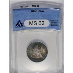 1863 25C MS62 ANACS. A lustrous example with a somewha 