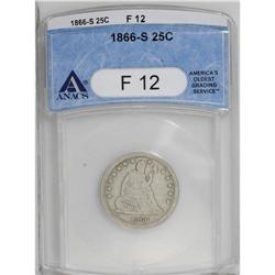 1866-S 25C Fine 12 ANACS. A stone-gray example of this 