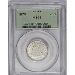 1870 25C MS61 PCGS. A lovely and lightly toned example 