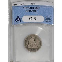 1873-CC 25C Arrows Good 6 ANACS. This thoroughly worn 