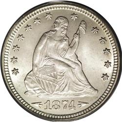 1874 25C Arrows MS65 PCGS. A Superb Gem with exquisite 