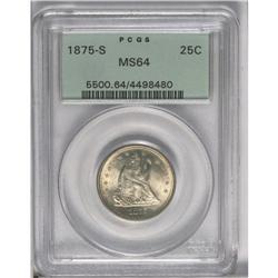 1875-S 25C MS64 PCGS. Bright and lustrous with just a 