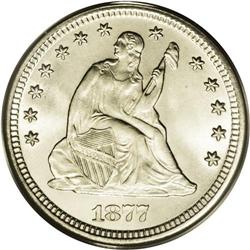 1877 25C MS67 PCGS. A Superb, nearly flawless Gem with 