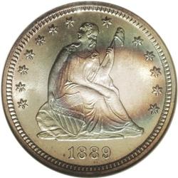 1889 25C MS66 S NGC. Both sides display iridescent ba 