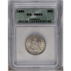 1890 25C MS63 ICG. Patches of cobalt blue and violet t 