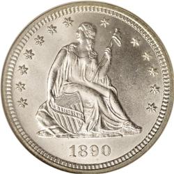 1890 25C MS66 NGC. An extremely lustrous, mostly white 